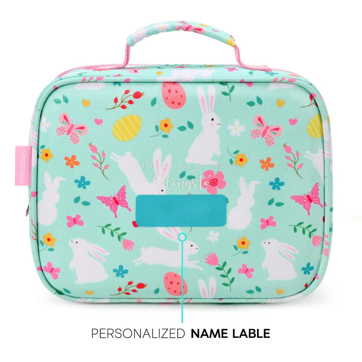 mibasies Kids Lunch Box for Girls, Insulated Lunch Bag School Kindergarten Rabbit Mint Green | Durable & Easy-Clean - view 6