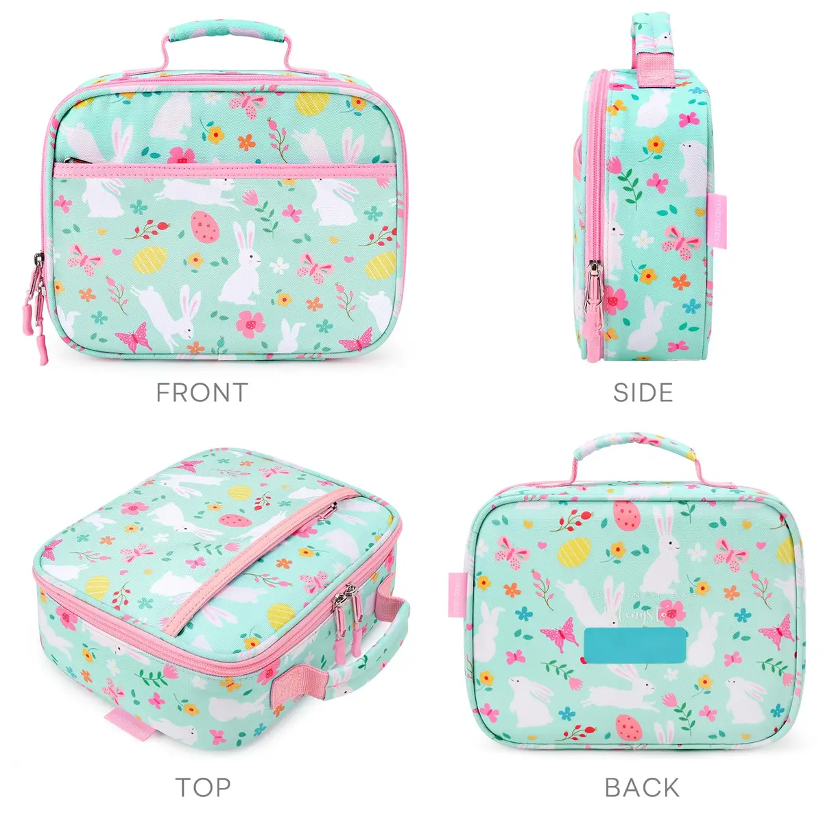 mibasies Kids Lunch Box for Girls, Insulated Lunch Bag School Kindergarten Rabbit Mint Green | Durable & Easy-Clean - view 8