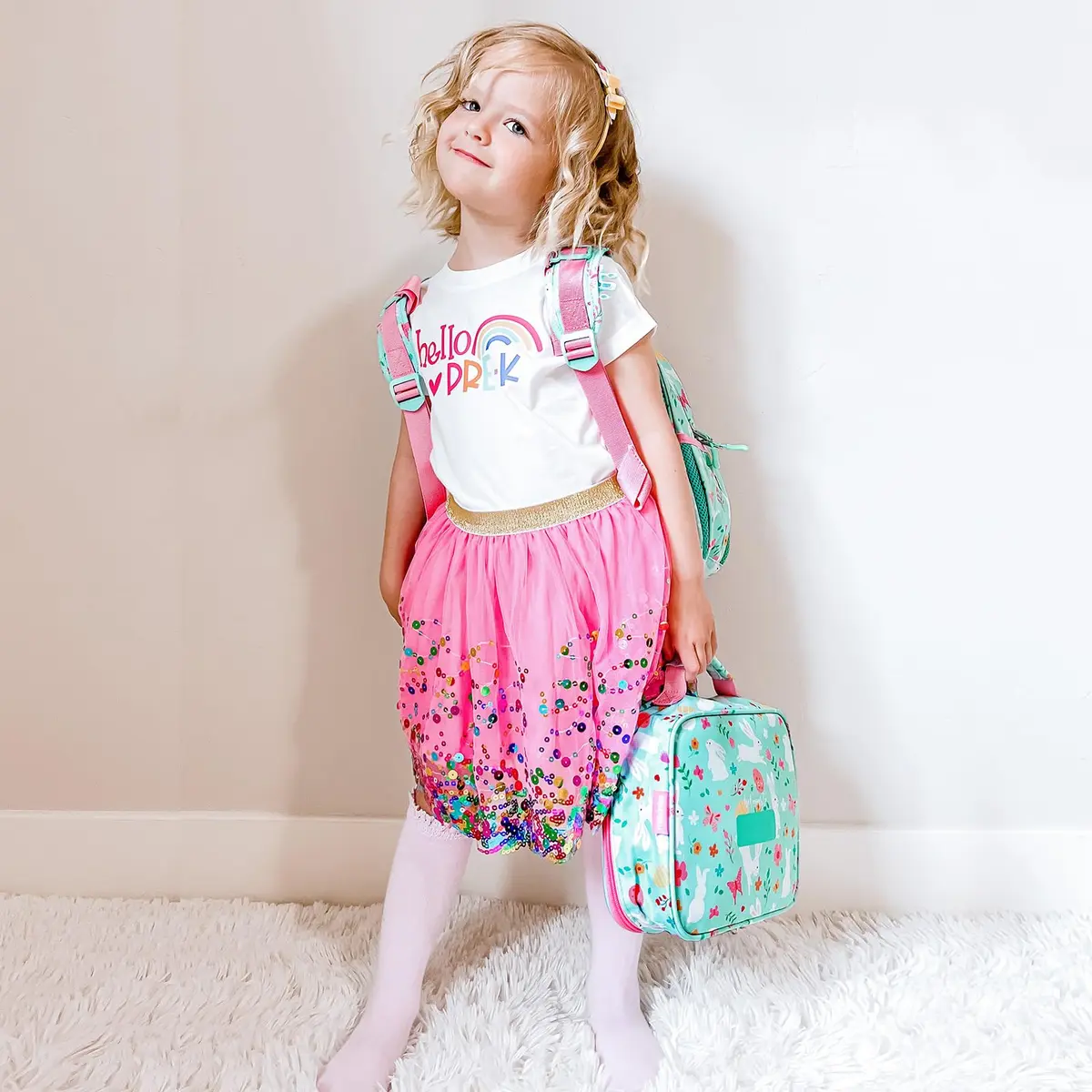 mibasies Kids Lunch Box for Girls, Insulated Lunch Bag School Kindergarten Rabbit Mint Green | Durable & Easy-Clean - view 9