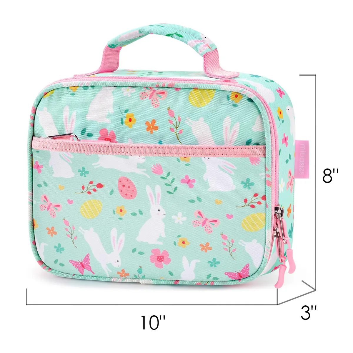 mibasies Kids Lunch Box for Girls, Insulated Lunch Bag School Kindergarten Rabbit Mint Green | Durable & Easy-Clean - view 4