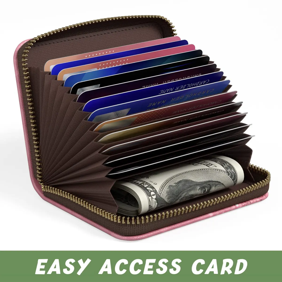 Aiawoxc Credit Card Holder for Women, Small RFID Wallet Leather Card Case | Slim, Zipper & Keychain - view 5