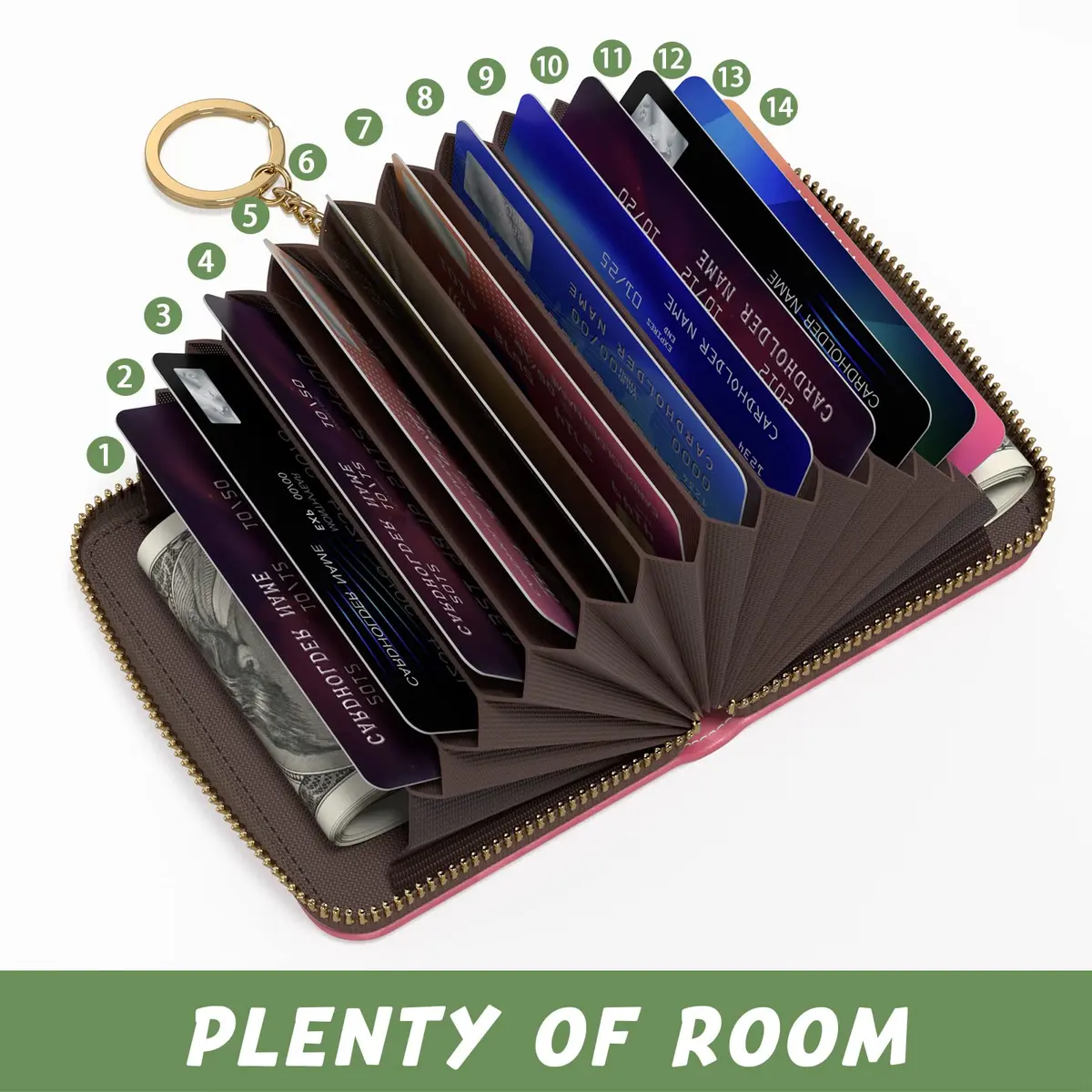Aiawoxc Credit Card Holder for Women, Small RFID Wallet Leather Card Case | Slim, Zipper & Keychain - view 3