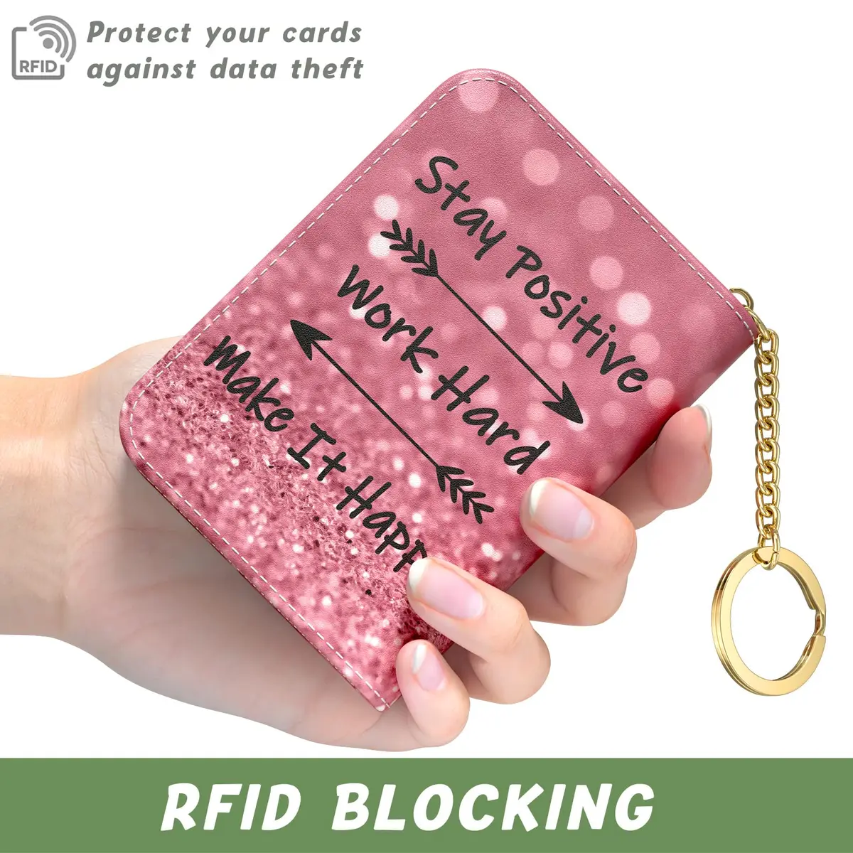 Aiawoxc Credit Card Holder for Women, Small RFID Wallet Leather Card Case | Slim, Zipper & Keychain - view 4