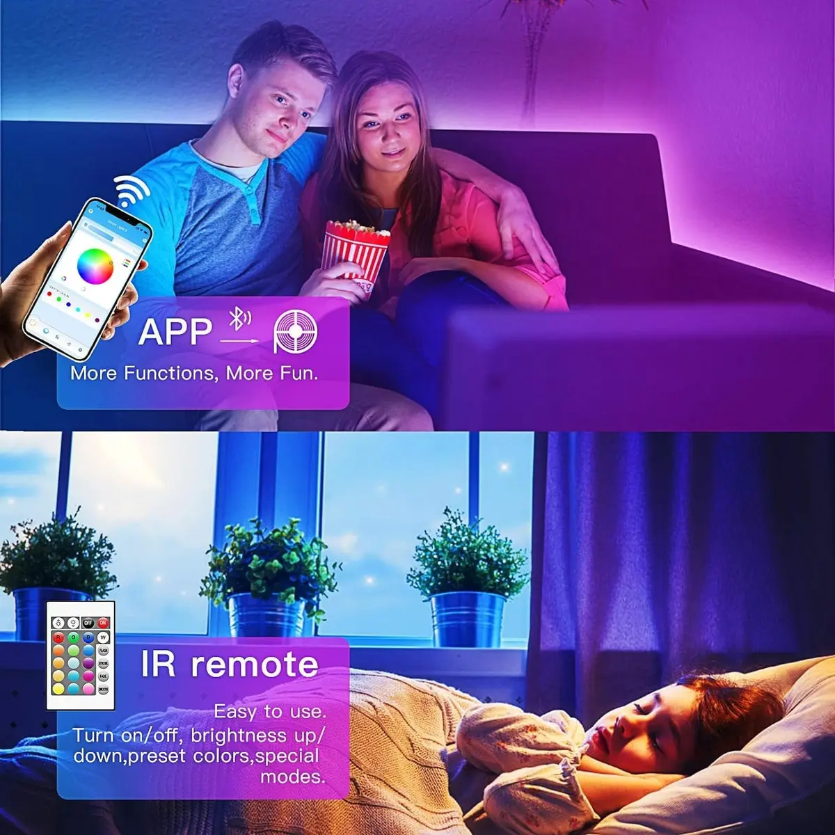 TJOY 130ft Bluetooth LED Strip Lights | RGB Color Changing, Music Sync, App Control, Indoor Use - view 4