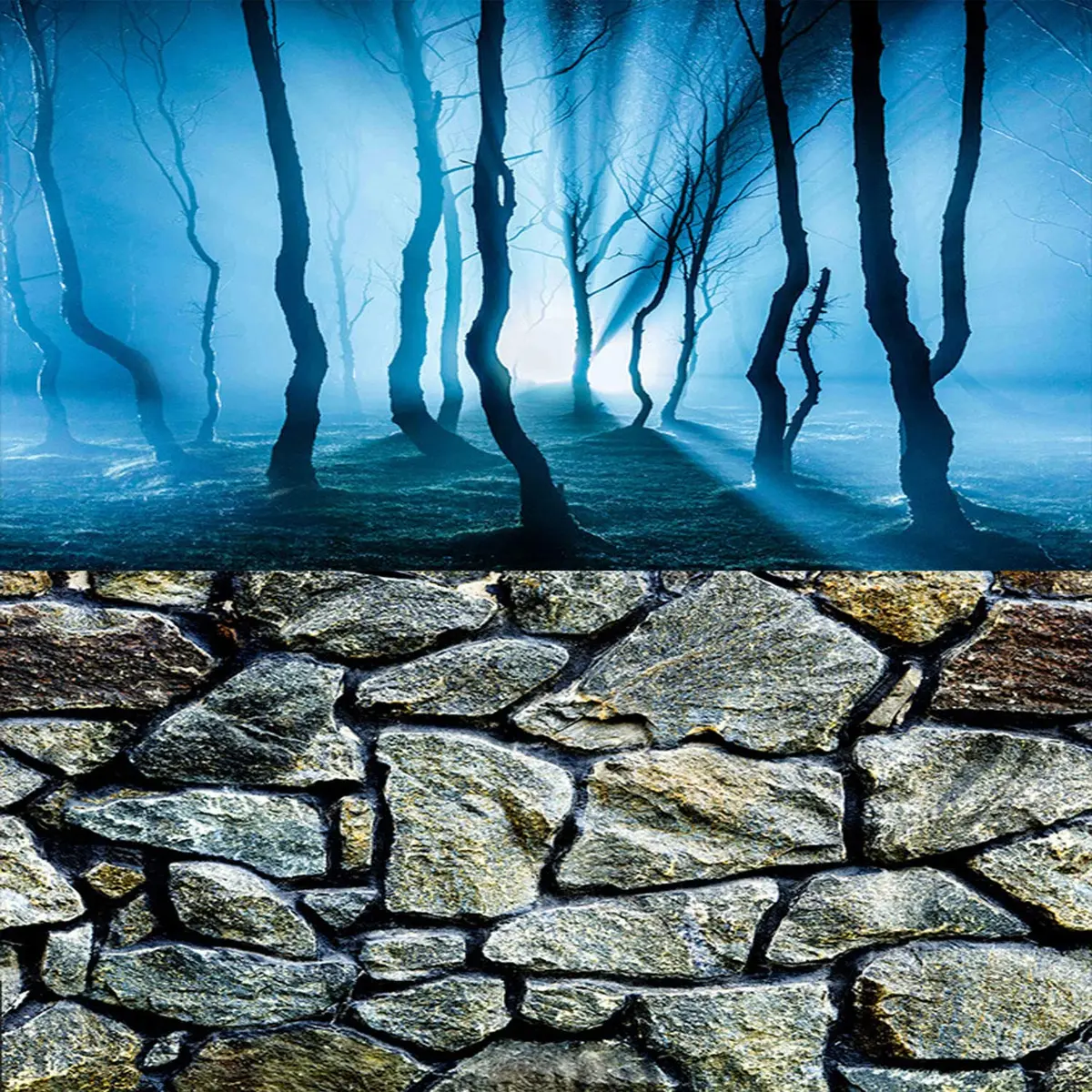 ELEBOX Fish Backgrounds Paper 19" x 48" | 3D Stone & Trees Aquarium Decor - main product image