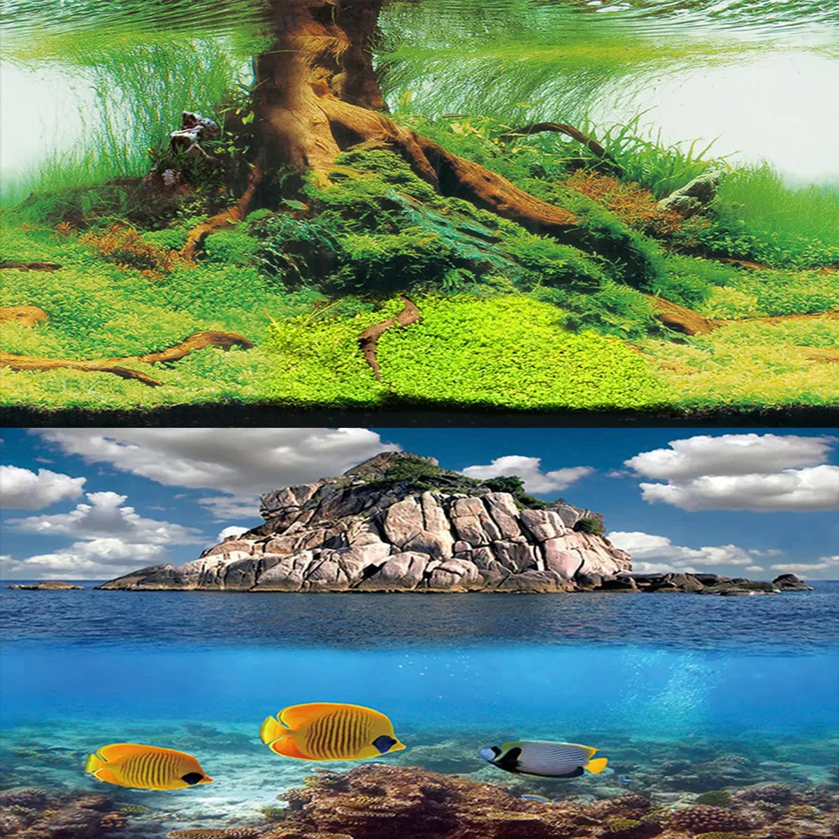 ELEBOX 3D Aquarium Background Double Sides Fish Tank Wallpaper 19.5"x48" | Realistic Underwater Scene with Depth - main product image