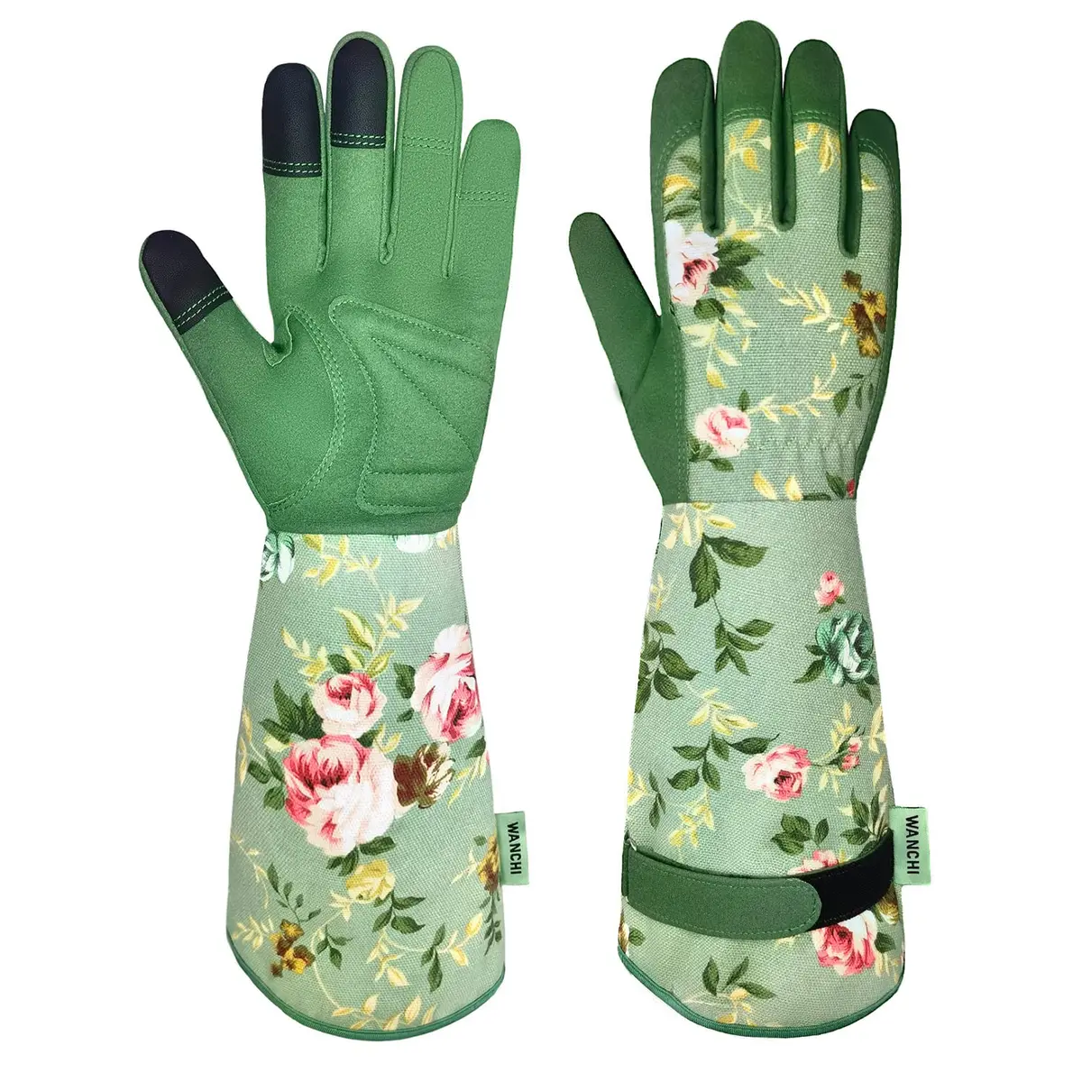 WANCHI Women's Small Gardening Gloves,Long Sleeve Protective Gloves,Green - main product image