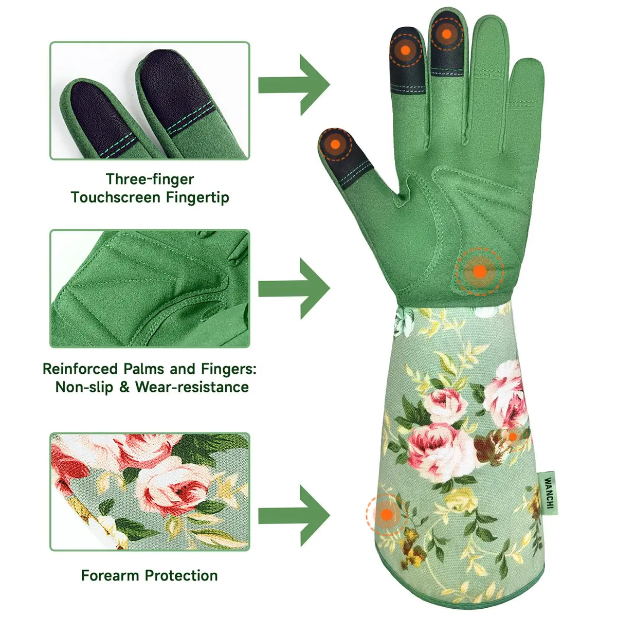 WANCHI Women's Small Gardening Gloves,Long Sleeve Protective Gloves,Green - view 3