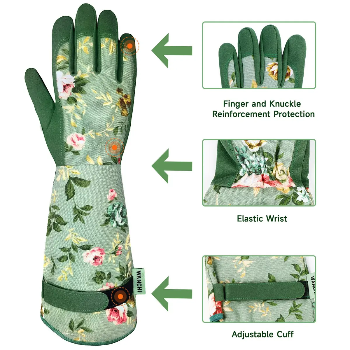 WANCHI Women's Small Gardening Gloves,Long Sleeve Protective Gloves,Green - view 4