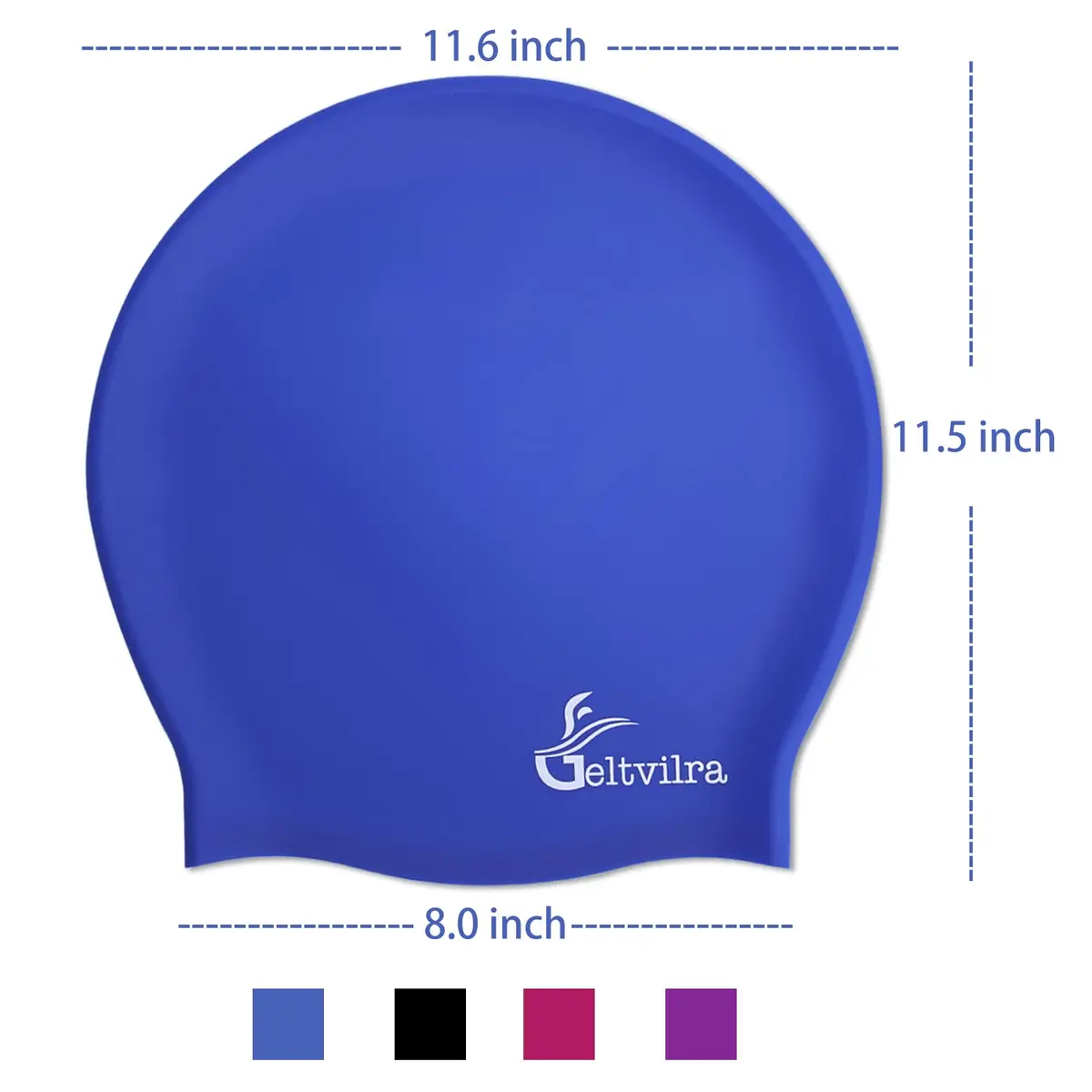 Geltvilra Extra Large Swim Cap for Braids and Dreadlocks | Silicone Long Hair Cap for Women Men (Black, Blue) - view 6