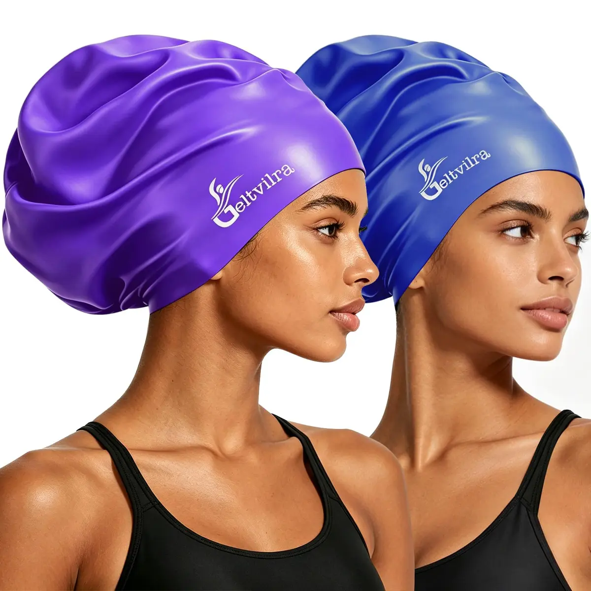 Geltvilra Extra Large Swim Cap for Braids and Dreadlocks | Silicone Long Hair Cap for Women Men (Blue, Purple) - main product image