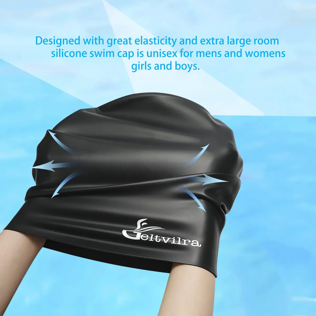 Geltvilra Extra Large Swim Cap for Braids and Dreadlocks | Silicone Long Hair Cap for Women Men (Blue, Purple) - view 5