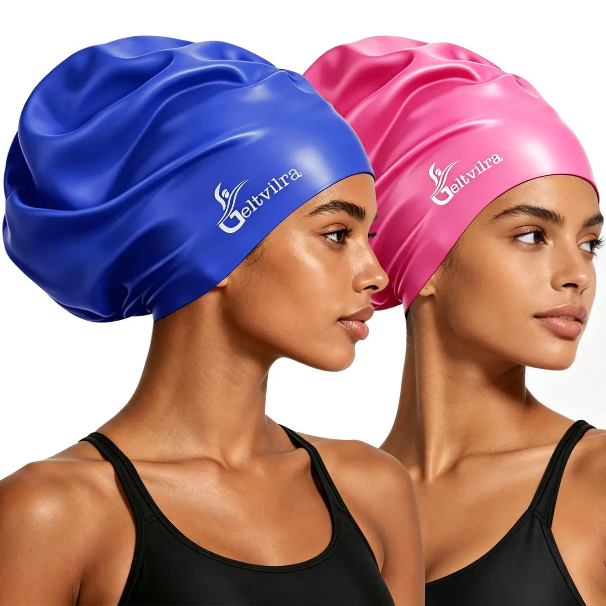 Geltvilra Extra Large Swim Cap for Braids and Dreadlocks Silicone Swimming Cap for Long Thick Curly Weaves Afro Hair Extensions (Blue, Fuchsia) | Roomy & Durable - main product image