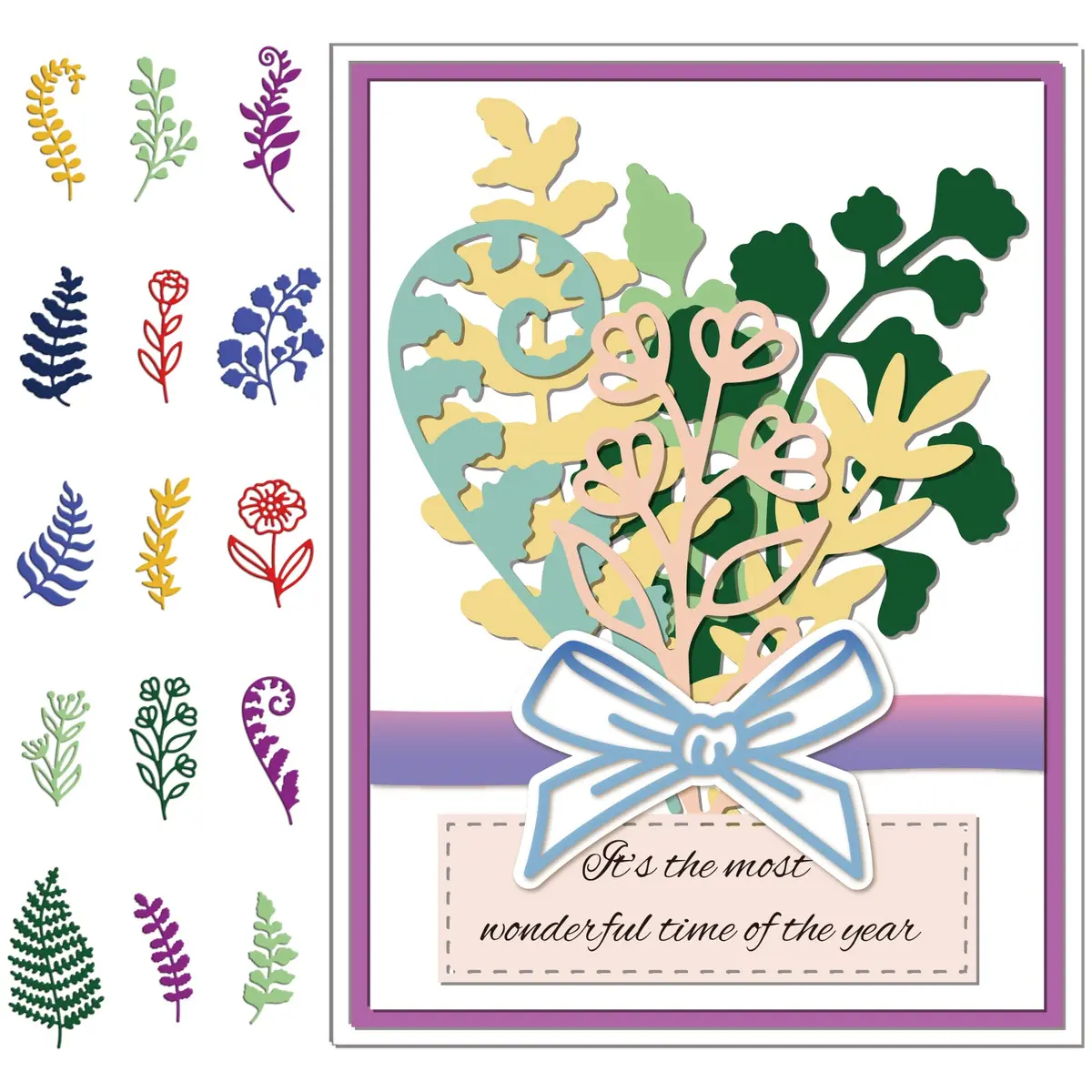 INFUNLY Fern Leaf Cutting Dies 15pcs | Creative Scrapbooking & Card Making Tool - view 6