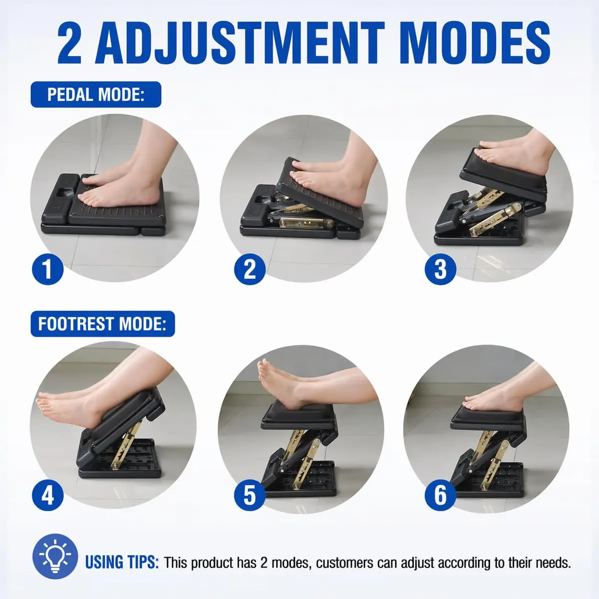 Leermart Adjustable Under Desk Footrest with Massage Beads & Soft Pad | 41.2cm (16.2") Length - view 4