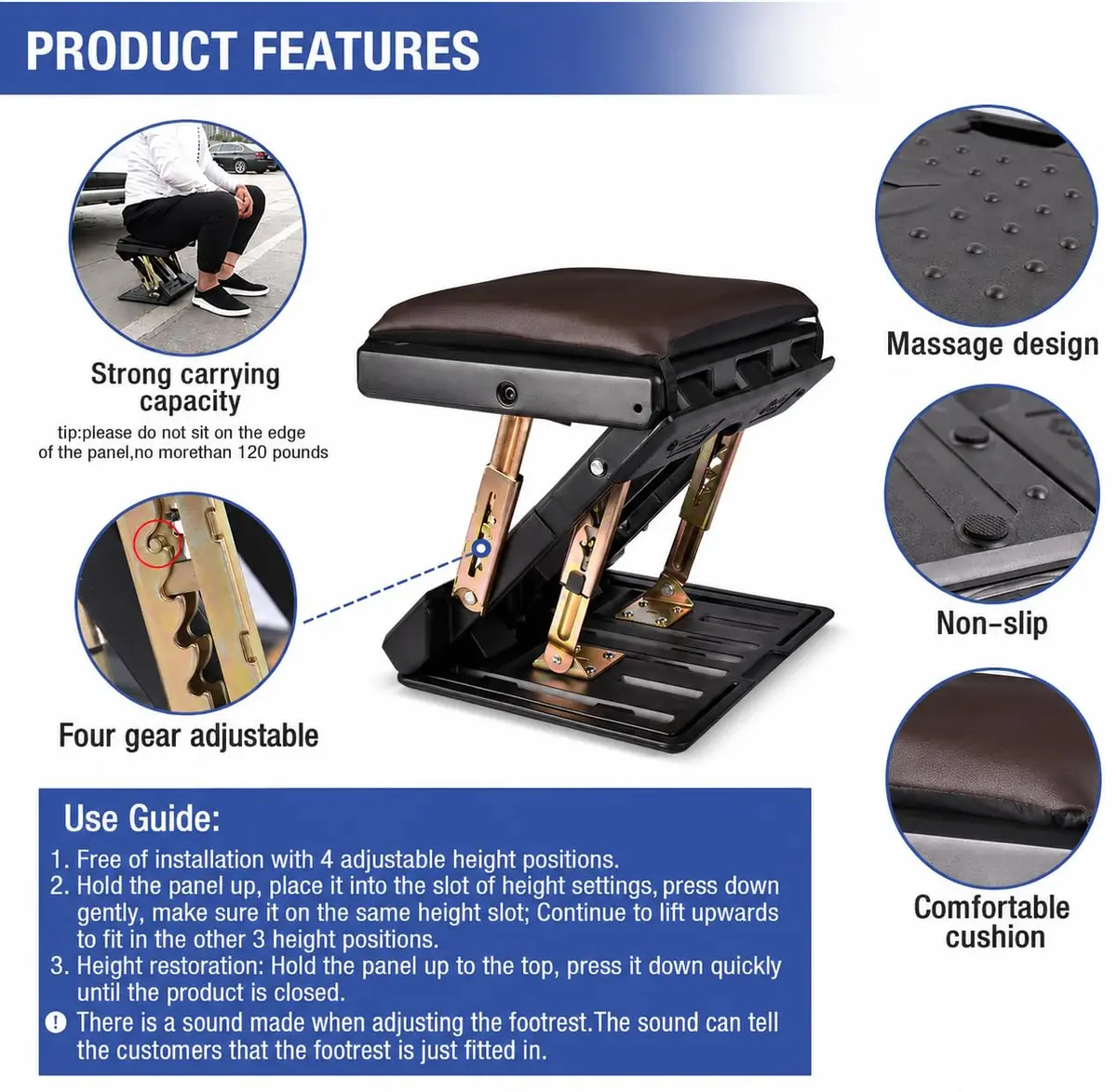 Leermart Adjustable Under Desk Footrest 32.3cm (12.7") | Ergonomic Support for Home & Office - view 3