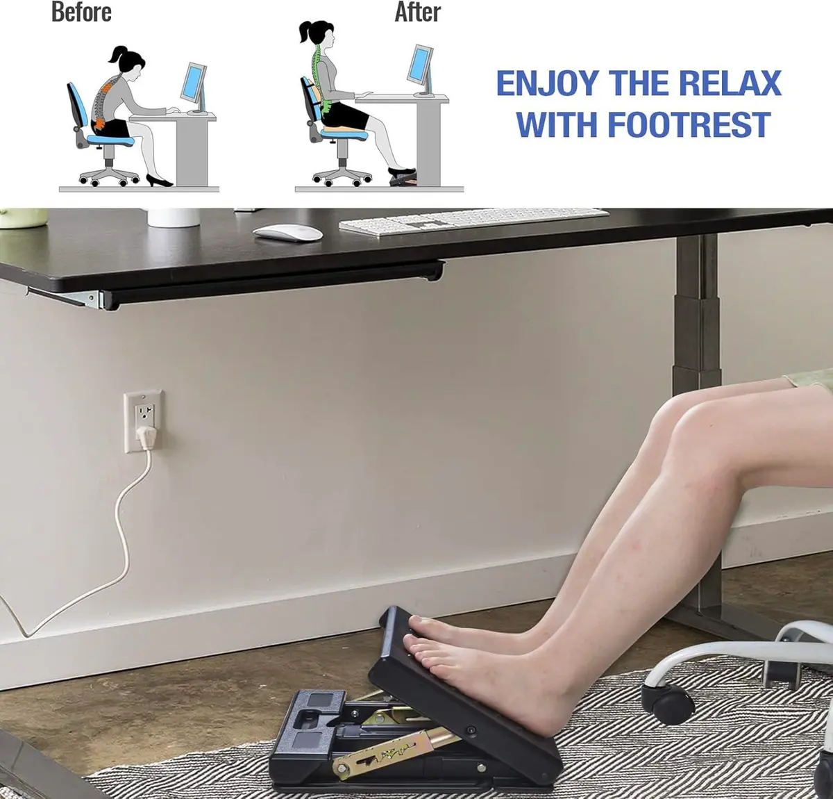 Leermart Under Desk Footrest 4-Level Adjustable Foldable Footrest | Ergonomic Support for Office & Home (70-120 chars) - view 2