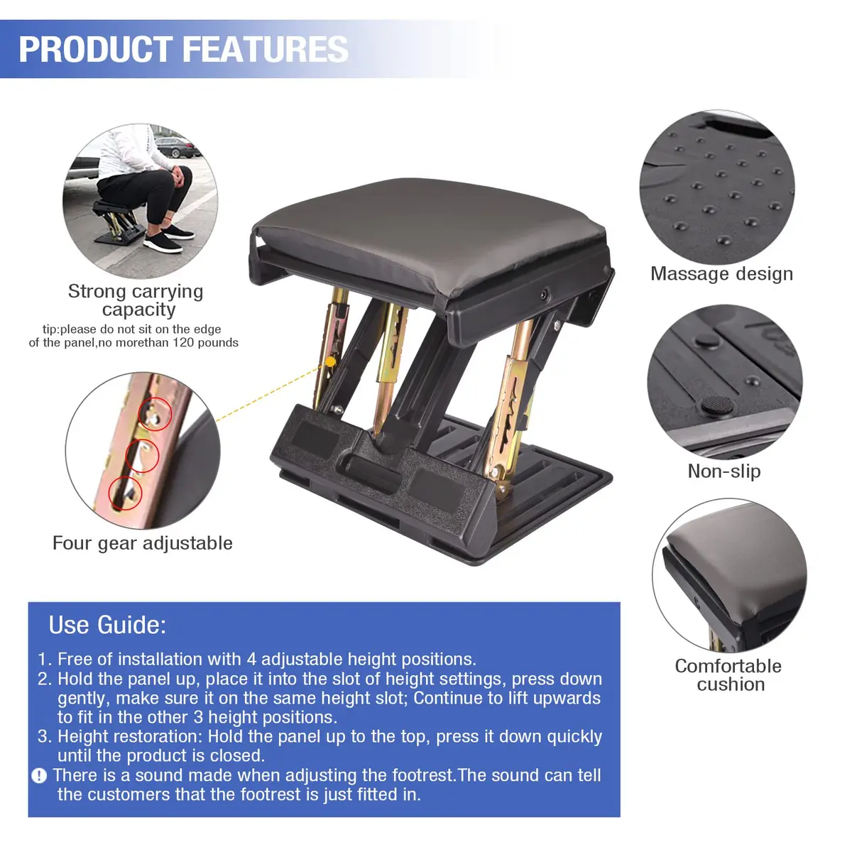 Leermart Under Desk Footrest 4-Level Adjustable Foldable Footrest | Ergonomic Support for Office & Home (70-120 chars) - view 3
