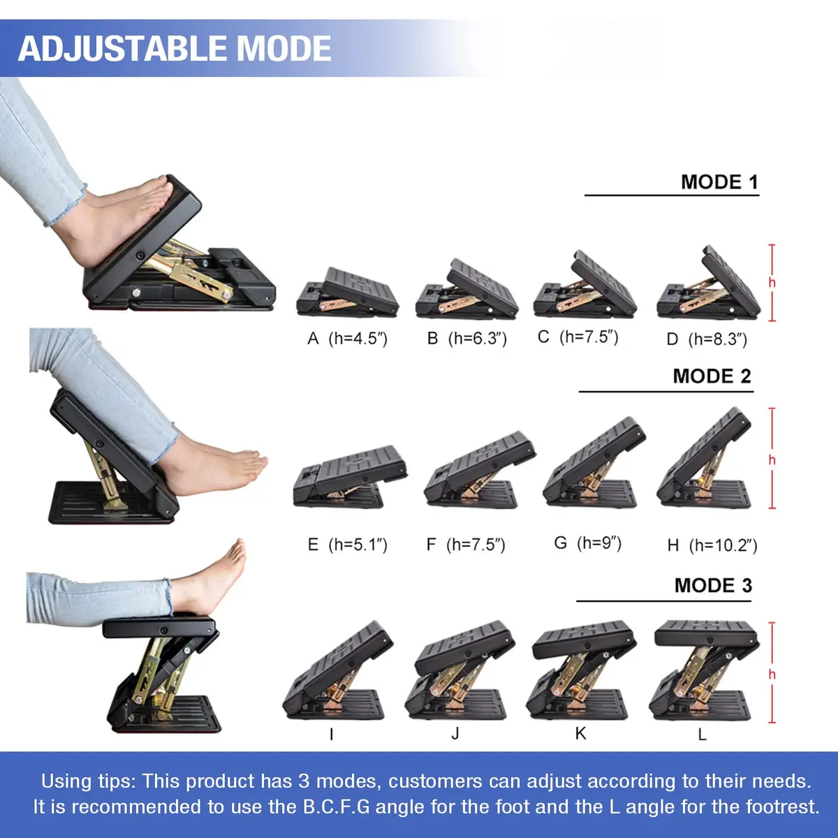 Leermart Under Desk Footrest 4-Level Adjustable Foldable Footrest | Ergonomic Support for Office & Home (70-120 chars) - view 4