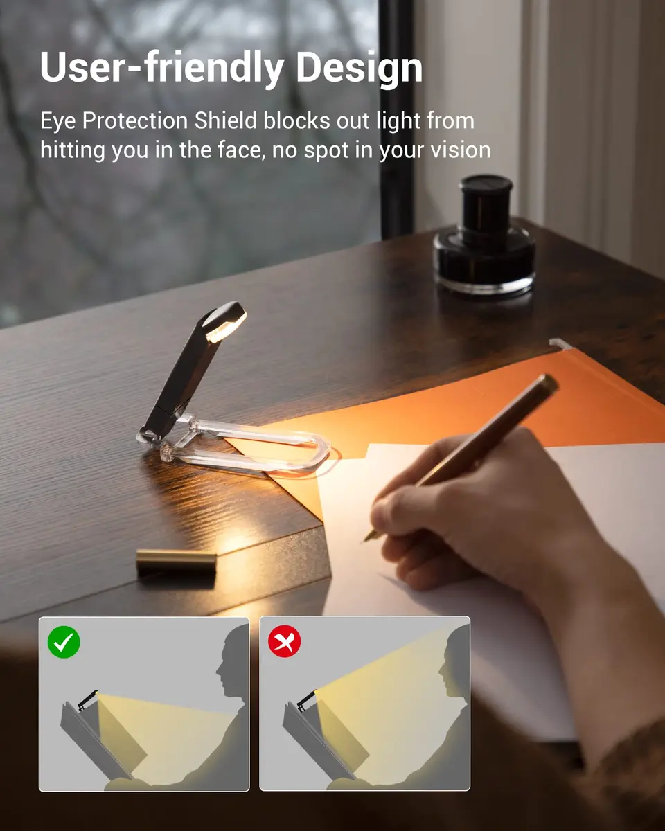 DEWENWILS USB Rechargeable Book Reading Light, LED Clip on Booklight Black | Eye-protection, 8H Battery, Portable - view 5