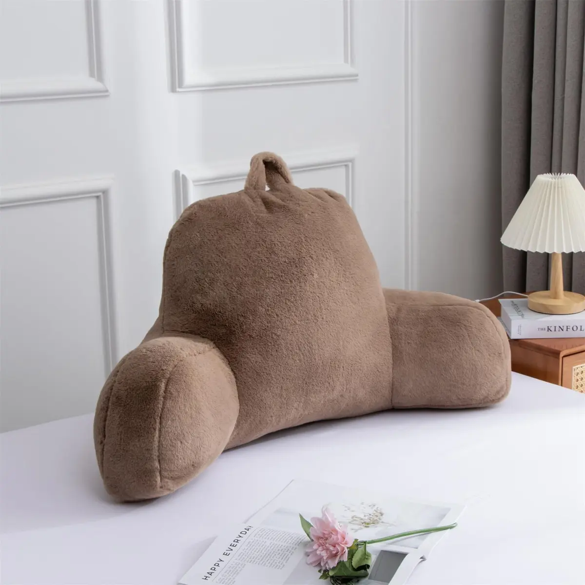 Aimuan Reading Pillow Bed Rest Pillow with Arms | 18-inch Support for Adults & Teens, Khaki - main product image