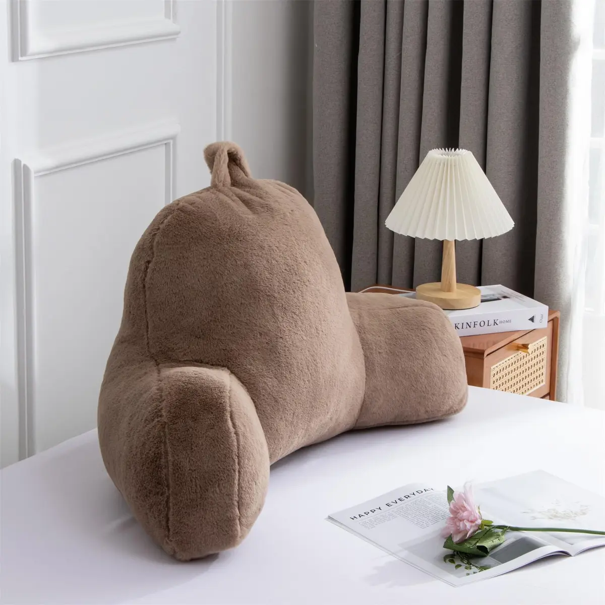 Aimuan Reading Pillow Bed Rest Pillow with Arms | 18-inch Support for Adults & Teens, Khaki - view 3