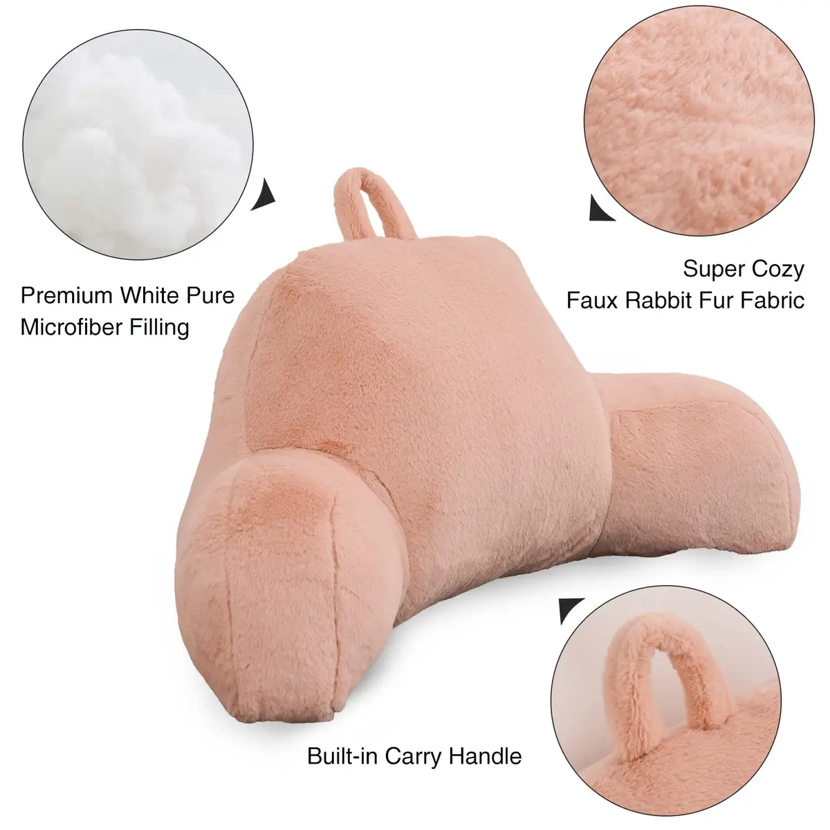 Aimuan Bed Rest Pillow with Arms | Cozy Rabbit Fur Back Support for Sitting & Sleeping in Bed (Standard, Blush) - view 4