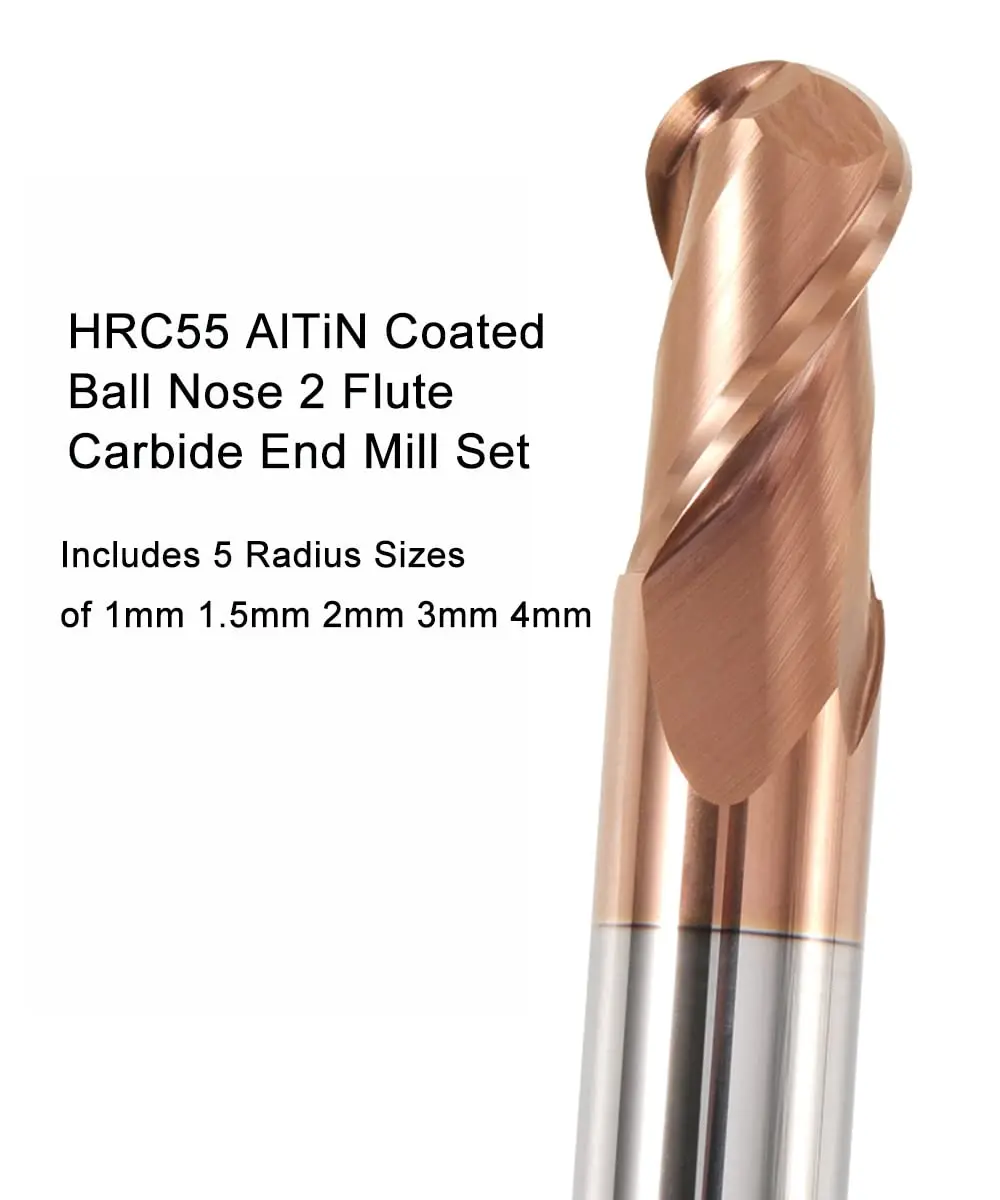 ASNOMY 1-4mm Ball Nose Carbide End Mill Set 5 Pcs | Solid Carbide HRC55 AlTiN Coated CNC Cutter Router Bits for Steel - view 9