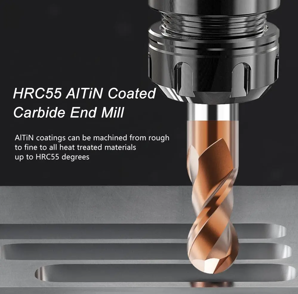 ASNOMY 1-4mm Ball Nose Carbide End Mill Set 5 Pcs | Solid Carbide HRC55 AlTiN Coated CNC Cutter Router Bits for Steel - view 3