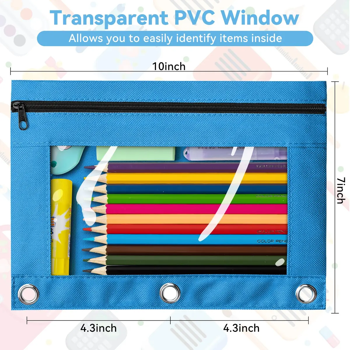 V-Opitos Pencil Pouch for 3 Ring Binder | Bulk 36 Pack Assorted Colors, Durable Oxford & Clear Window (9.8 in x 7.3 in) - view 5