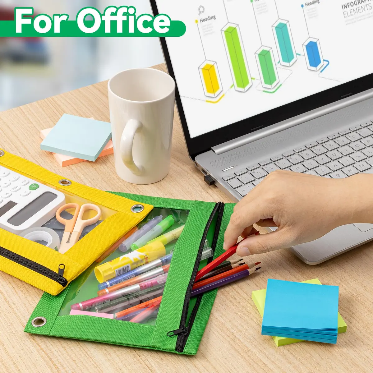 V-Opitos Pencil Pouch for 3 Ring Binder | Bulk 36 Pack Assorted Colors, Durable Oxford & Clear Window (9.8 in x 7.3 in) - view 7