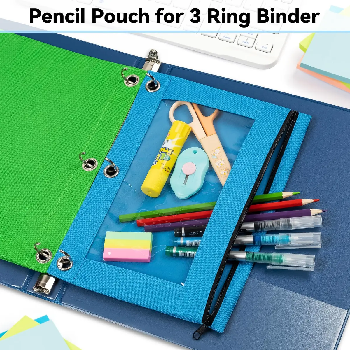 V-Opitos Pencil Pouch for 3 Ring Binder | Bulk 36 Pack Assorted Colors, Durable Oxford & Clear Window (9.8 in x 7.3 in) - view 2
