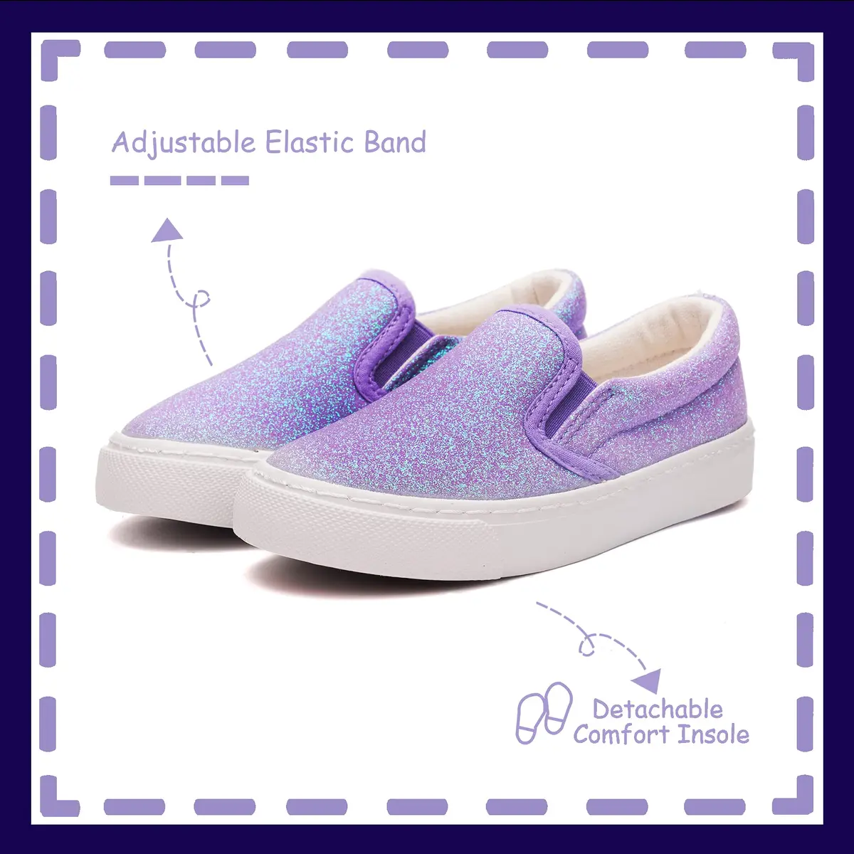 Toandon Girls Sneakers Size 3 | Glitter Loafers with Non-Slip Rubber Sole (70-120 chars) - view 3