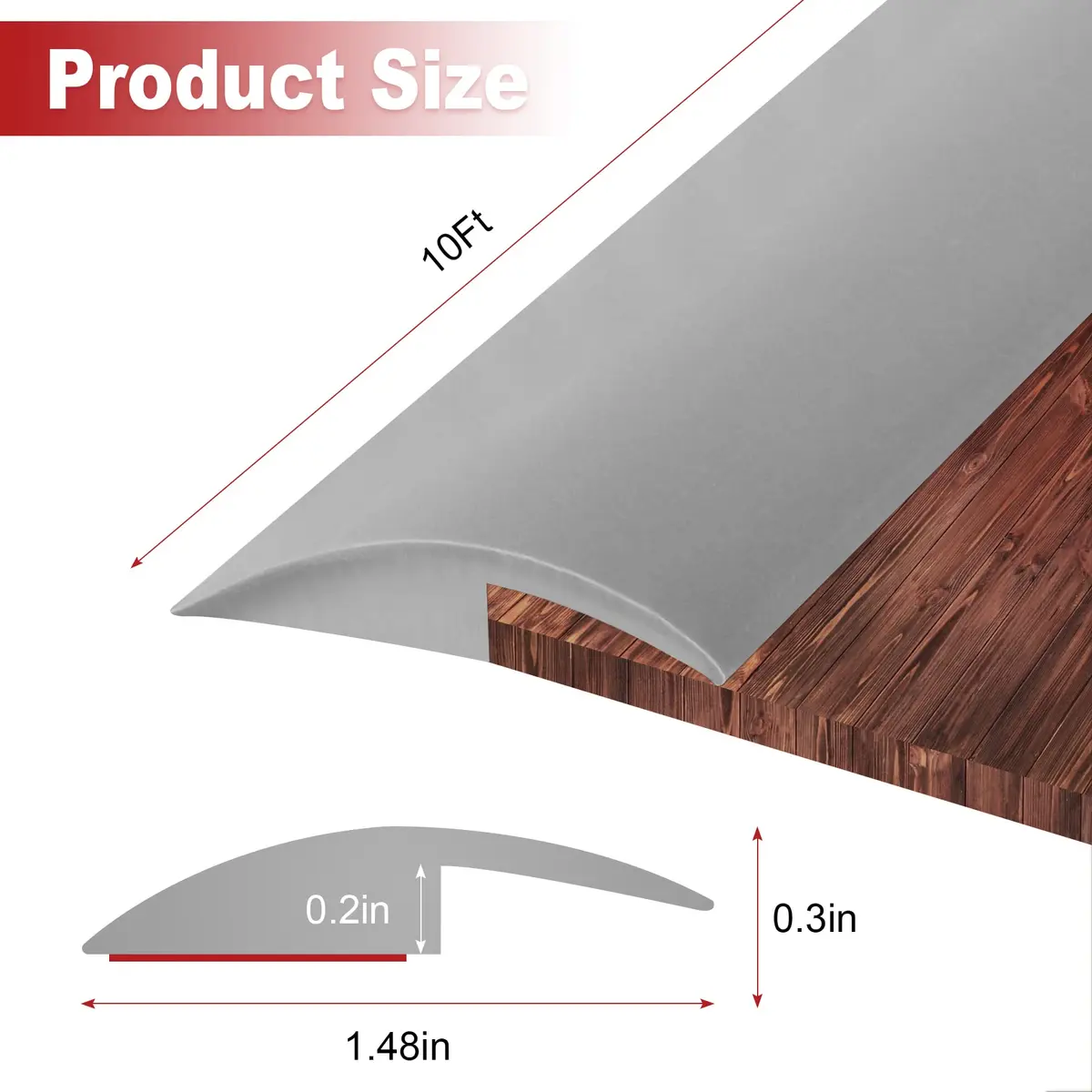 MYFAMIREA Gray PVC Floor Transition Strip 3.05 m (10 ft) | Self-Adhesive Edging Trim for Doorways Under 5 mm Height - view 2