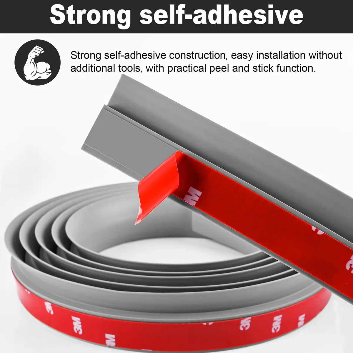 MYFAMIREA Gray PVC Floor Transition Strip 3.05 m (10 ft) | Self-Adhesive Edging Trim for Doorways Under 5 mm Height - view 3