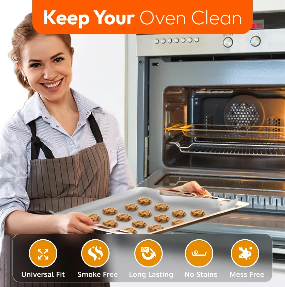 ThreadNanny Oven Liners 2 Pack 43cm x 63.5cm (17"x 25") | Protects Oven from Spills, BPA & PFOA Free - view 5