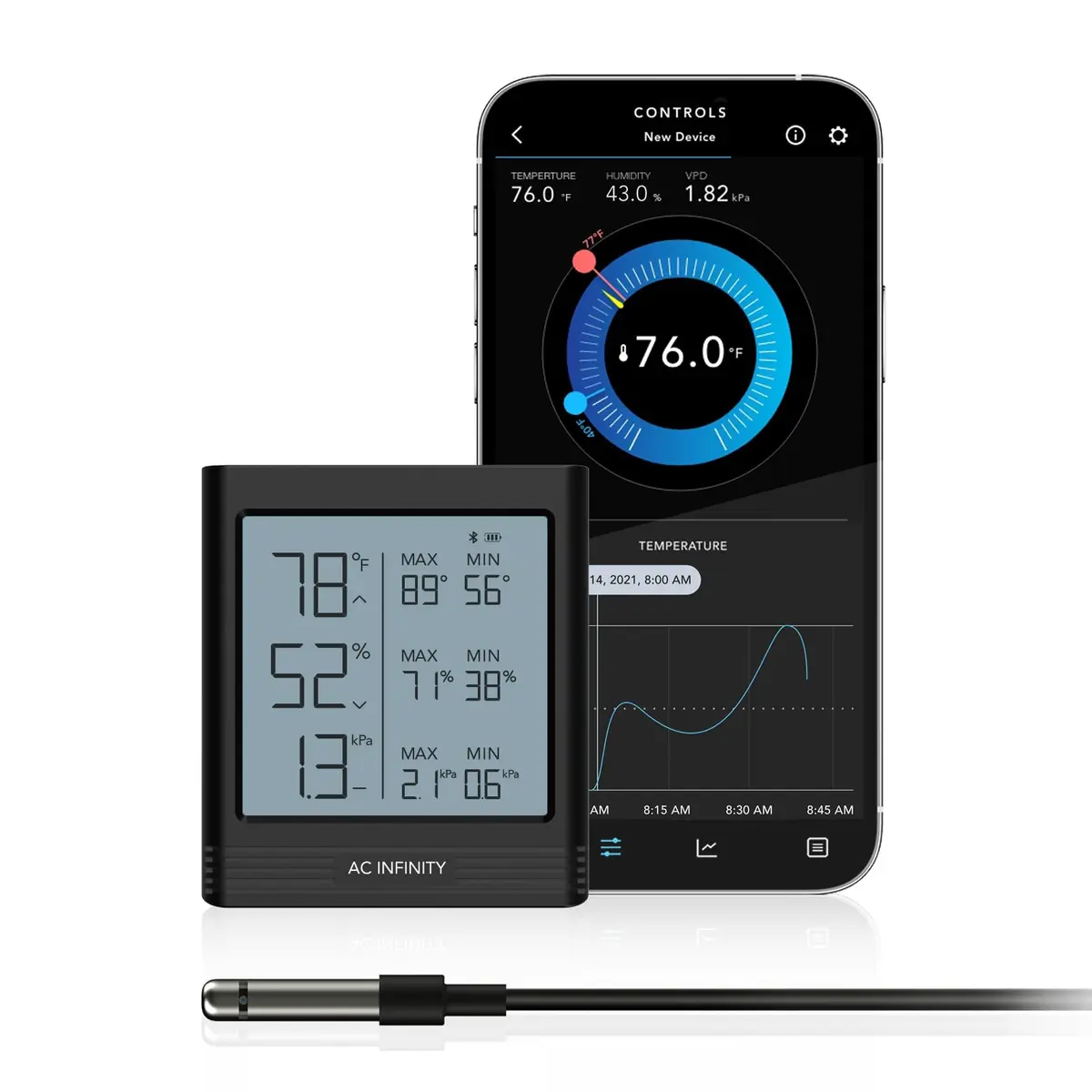 AC Infinity Smart Hygrometer B1 Temperature Humidity VPD Monitor with Bluetooth App | 5.7cm (2.25 in) - main product image