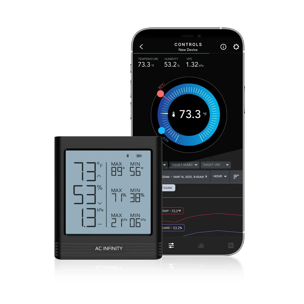 AC Infinity Smart Hygrometer B2 with Bluetooth App | Temperature, Humidity & VPD Monitor (Black) - main product image