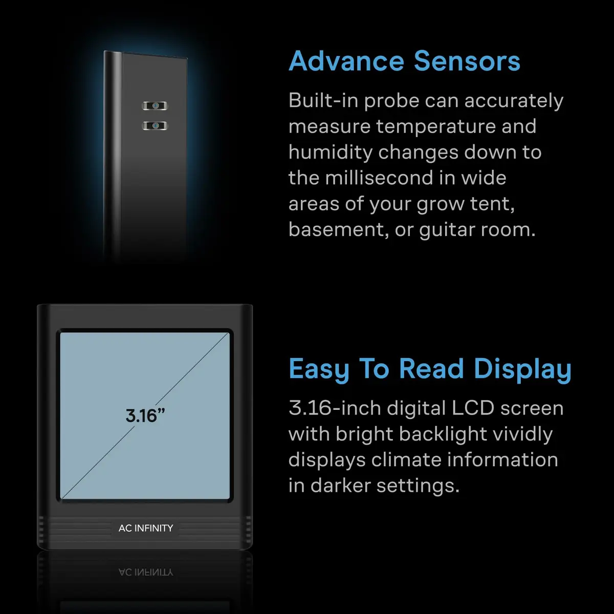 AC Infinity Smart Hygrometer B2 with Bluetooth App | Temperature, Humidity & VPD Monitor (Black) - view 5
