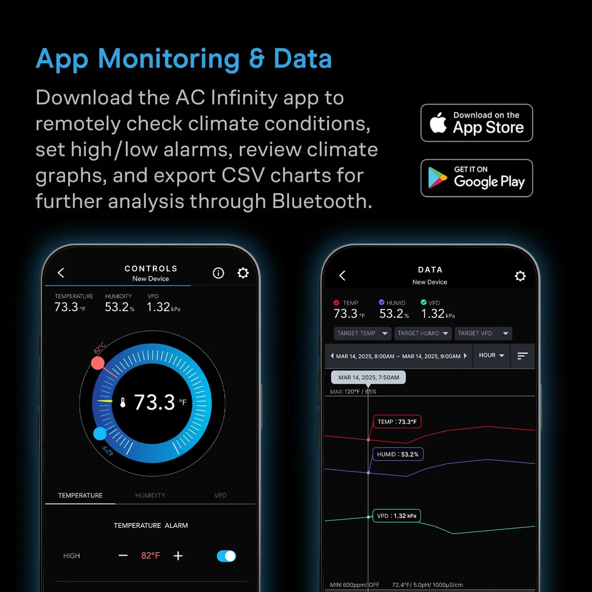AC Infinity Smart Hygrometer B2 with Bluetooth App | Temperature, Humidity & VPD Monitor (Black) - view 4