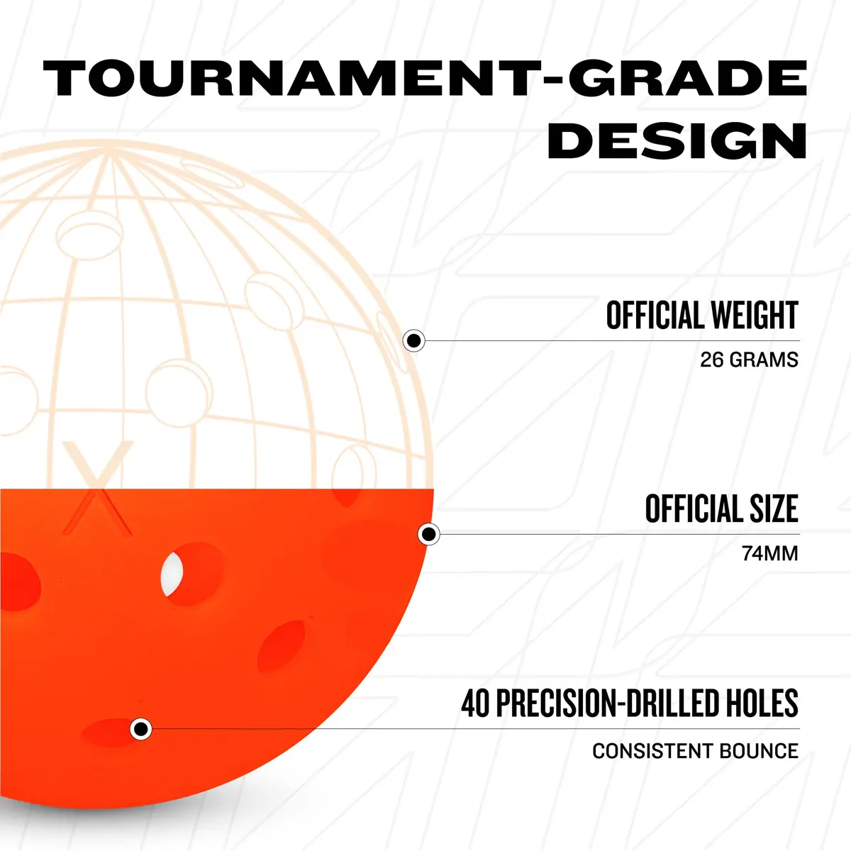 Franklin Sports X-40 Outdoor Pickleballs 74mm (3 Pack, Ember) | USAPA Approved Tournament Balls - view 5