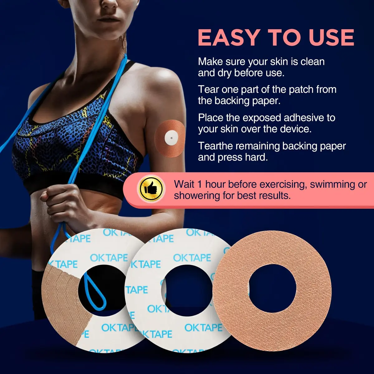 OK TAPE Freestyle Libre Adhesive Patches 15 PCS Beige | Waterproof & Sweatproof CGM Sensor Protection - view 4