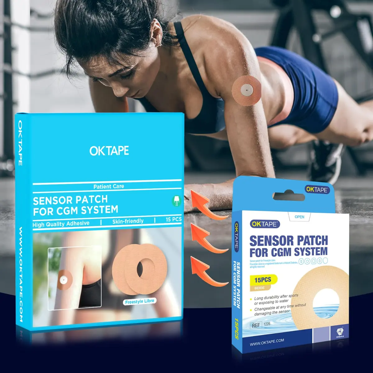 OK TAPE Freestyle Libre Adhesive Patches 15 PCS Beige | Waterproof & Sweatproof CGM Sensor Protection - view 8