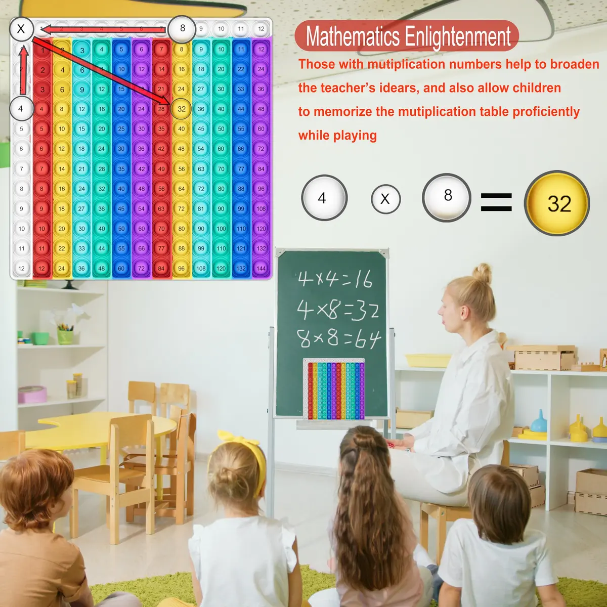 COOVA Multiplication Chart Pop It - Interactive Math Fidget Toy, 9.25 x 9.25 inches, Multi-color for Kids Learning - view 5