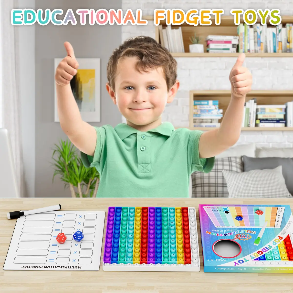 COOVA Multiplication Chart Pop It - Interactive Math Fidget Toy, 9.25 x 9.25 inches, Multi-color for Kids Learning - view 3