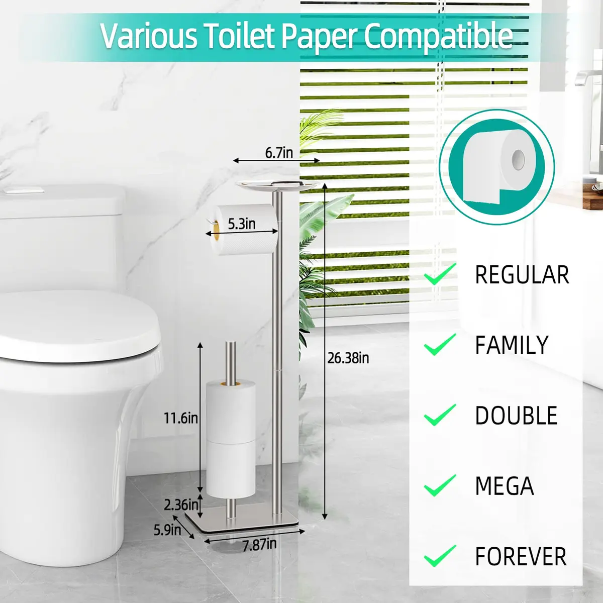 FEILERN Toilet Paper Holder Stand for Bathroom Floor 4 Rolls Storage Shelf (Brush Nickel) - view 5