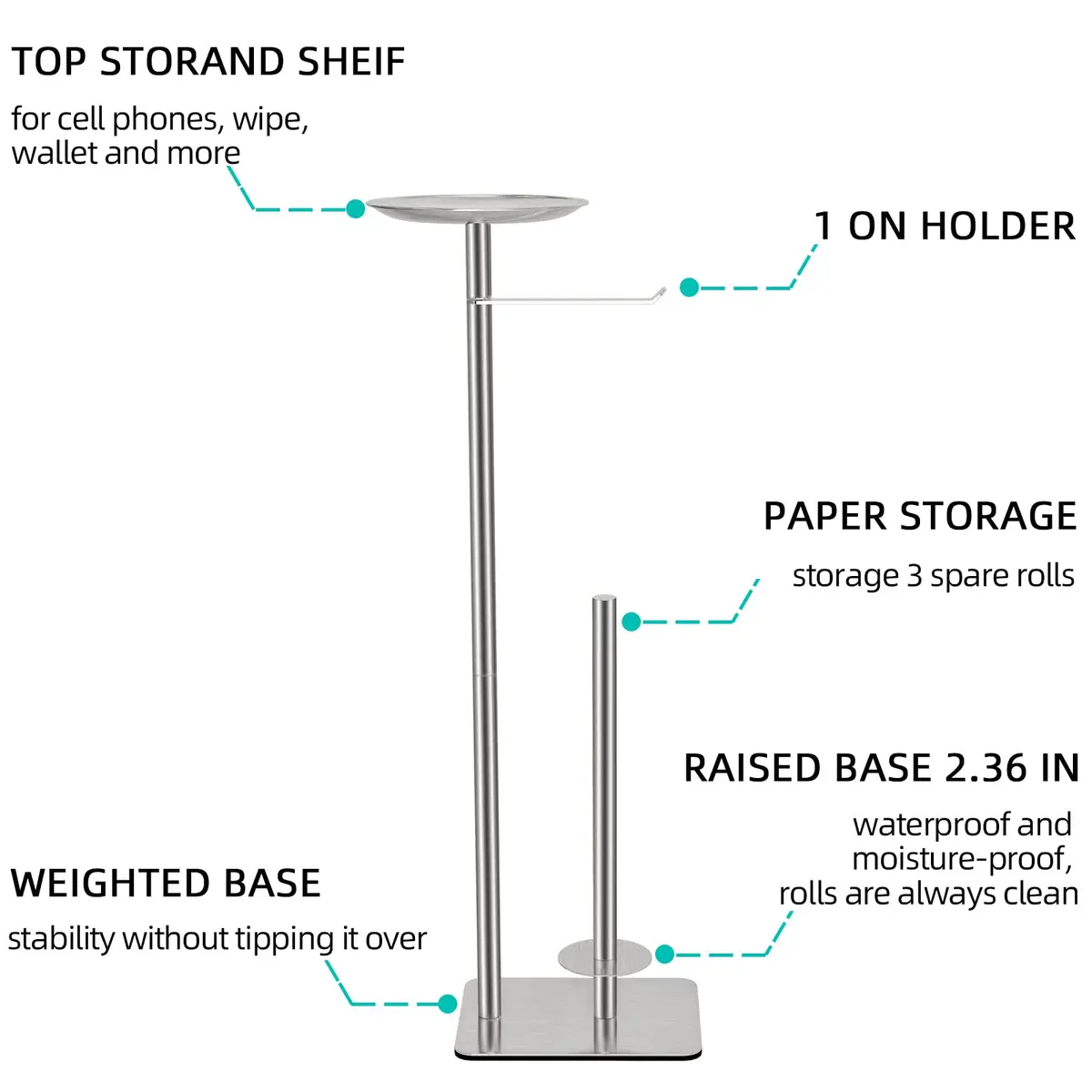 FEILERN Toilet Paper Holder Stand for Bathroom Floor 4 Rolls Storage Shelf (Brush Nickel) - view 2