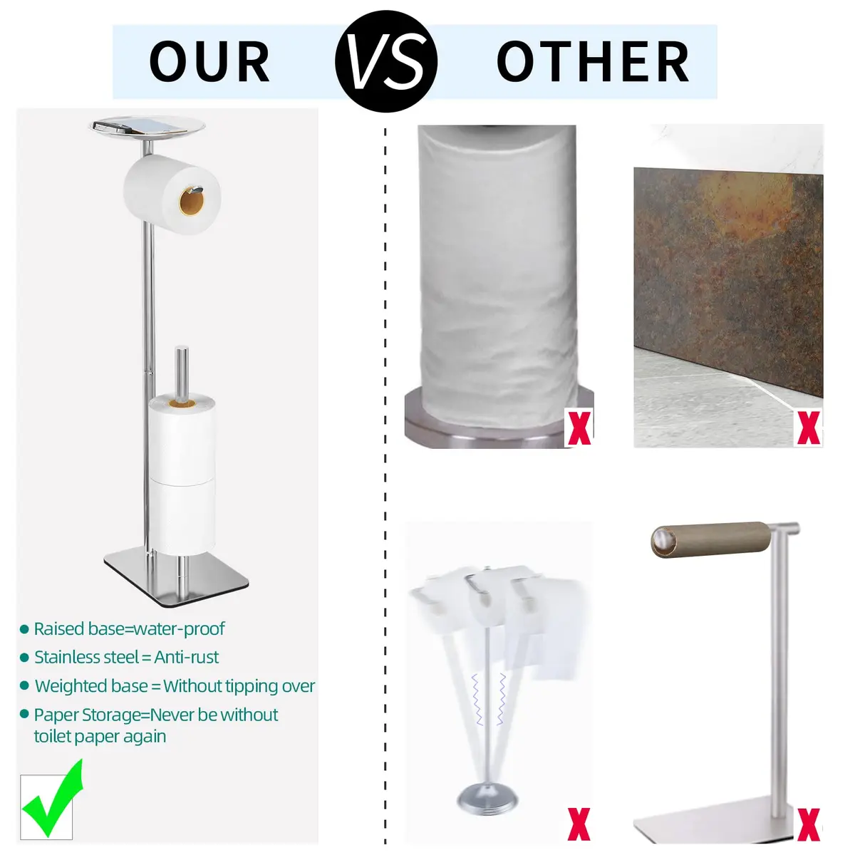 FEILERN Toilet Paper Holder Stand for Bathroom Floor 4 Rolls Storage Shelf (Brush Nickel) - view 4