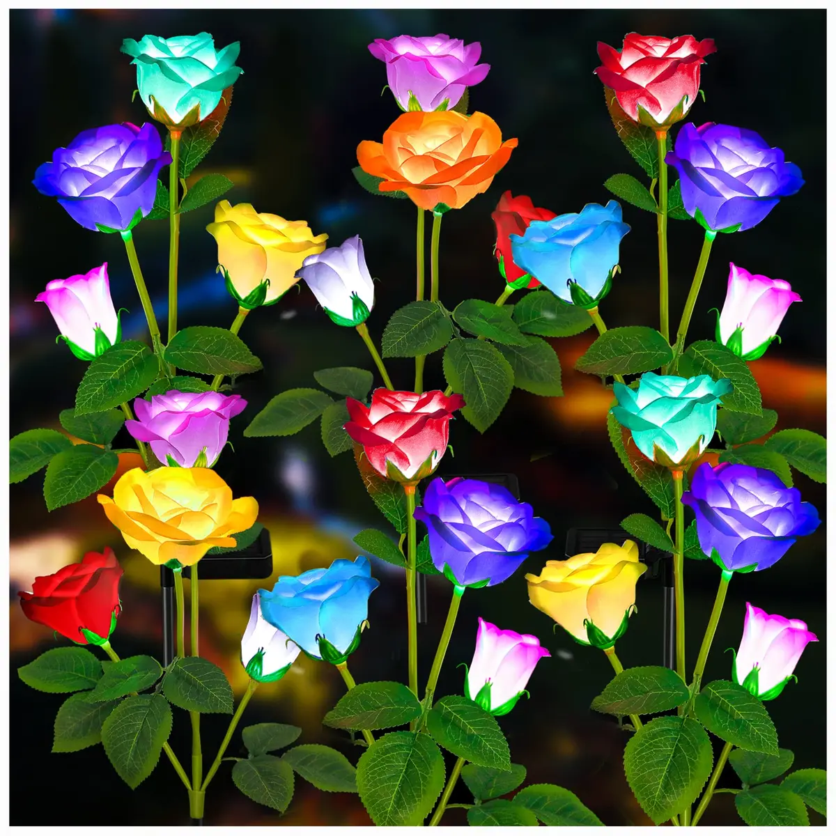 TONULAX Solar Garden Lights - 7 Color Changing Rose Lights for Yard & Garden, 6 Pack | Upgraded Solar Panel, Realistic Rose Flower (6 Pack) - main product image