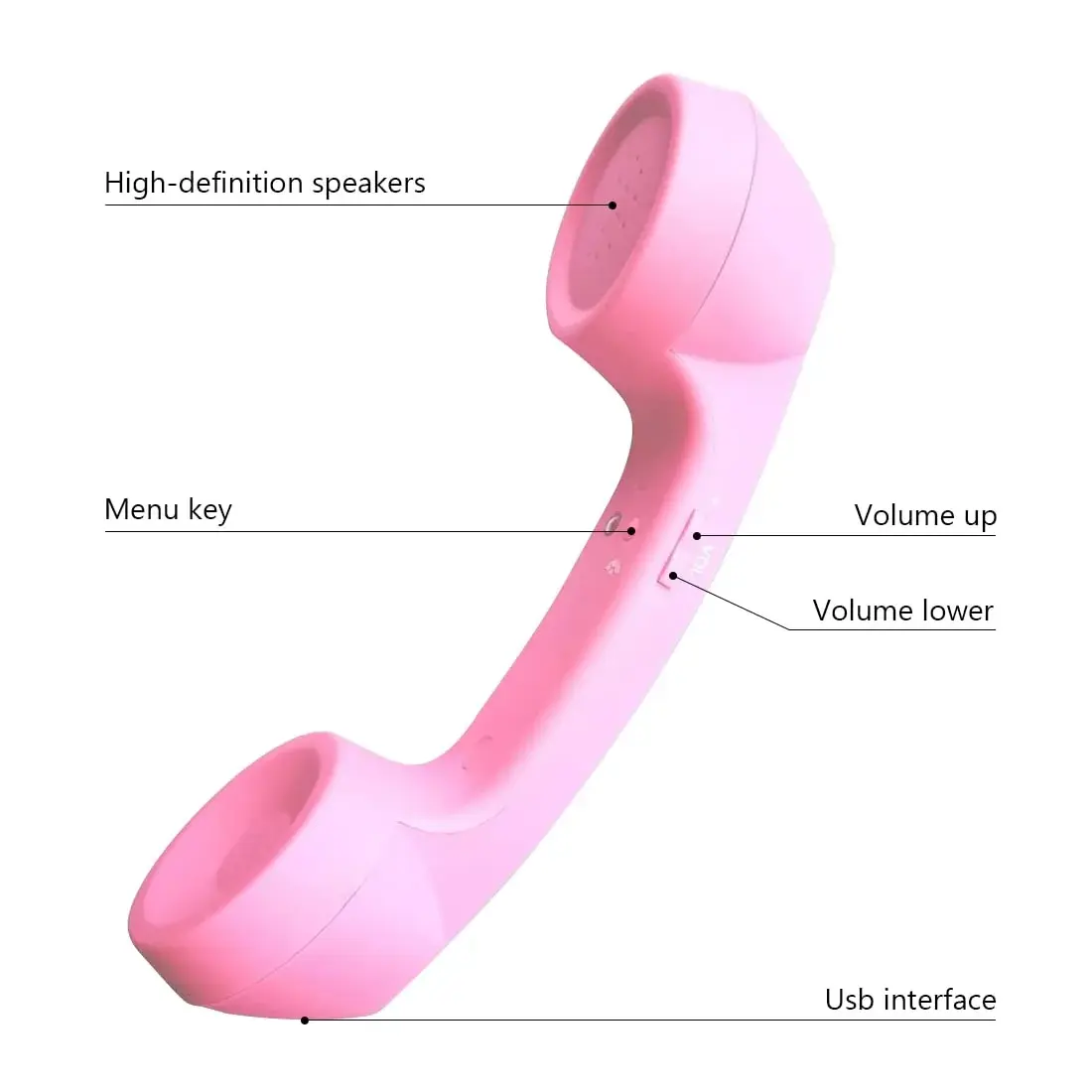 LIONSOUL Retro Phone Handset with Bluetooth 5.0 and USB Rechargeable, Pink | Wireless Bluetooth Handset for Mobile Phones and Computers - view 3